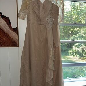 Elegant Lace Sleeve Beige Dress